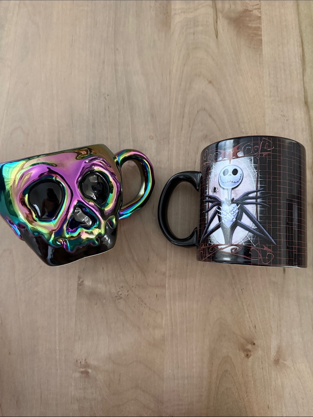 Disney Iridescent Rainbow Skull Mug & Black Jack Skellington Mug
